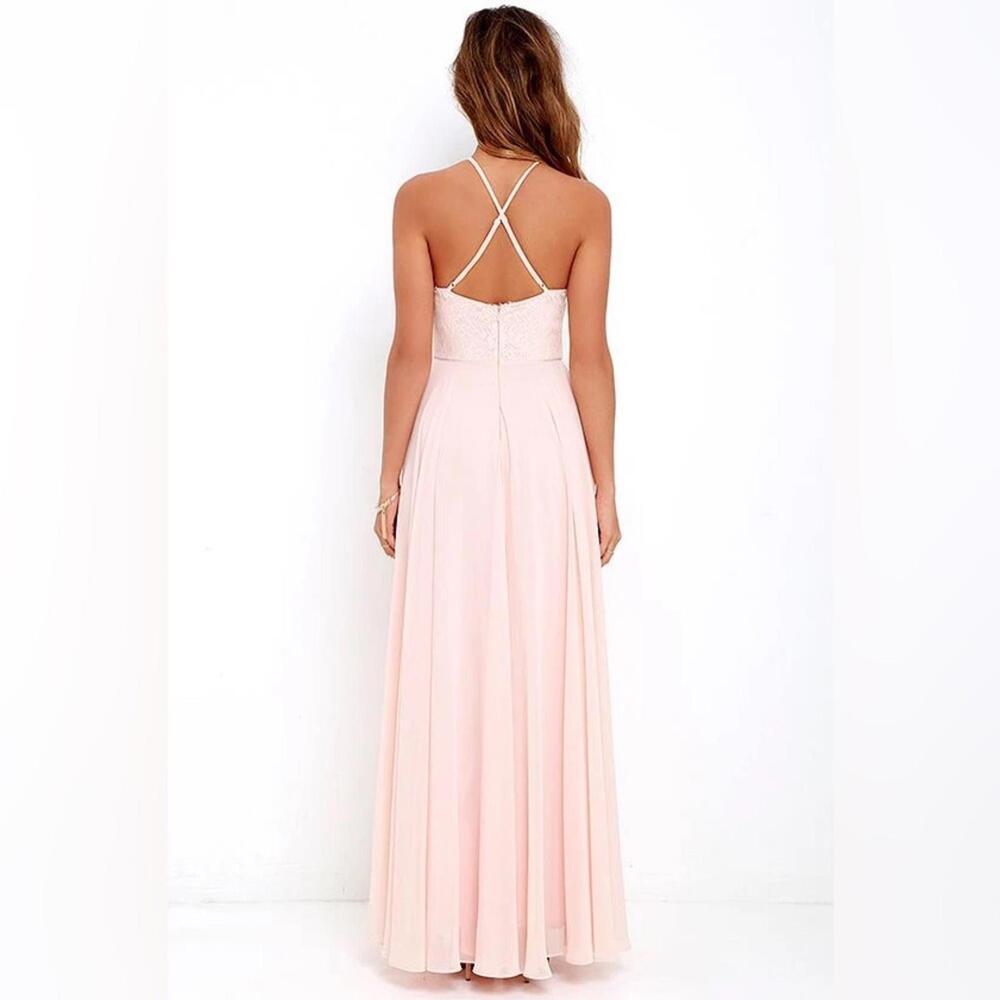 Lulu's Everlasting Enchantment Light Peach Pink Lace Maxi Formal Dress Size XS - Picture 3 of 9